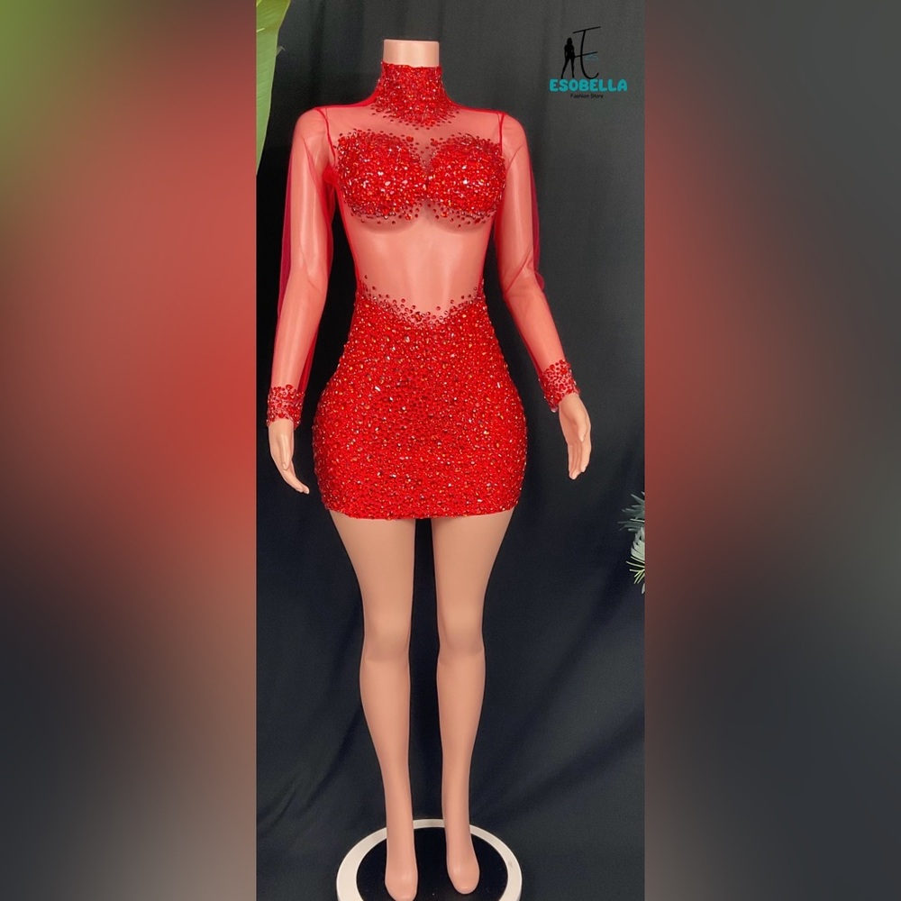 Rhinestone Embellished Long Sleeve Bodycon Mini Dress